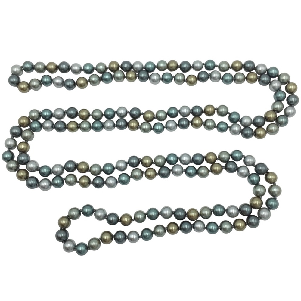Super Long Grey Tones Glass Pearl Necklace - Picture 1 of 7